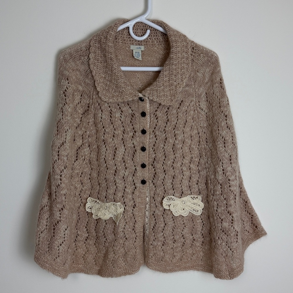Anthropologie Odille Beige cardigan cozy cape one size fits all